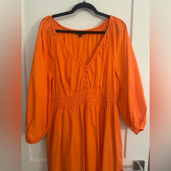 Jcrew V-neck midi dress in cotton poplin orange XL - Picture 6 of 14